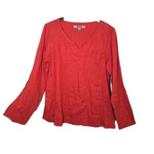 Flax 100% Linen Long‎ Sleeve Front Pocket Tunic Top S Orange Red Lithuania